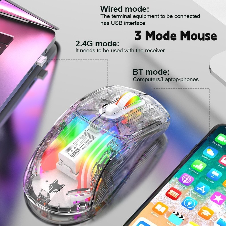 Xunfox XYH10 XYH20 เมาส์เกมมิ่ง RGB 7 คีย์ DPI 2400 บลูทูธ ไร้สาย 2.4Ghz มีสาย USB สําหรับ Mac โทรศัพท์มือถือ แล็ปท็อป