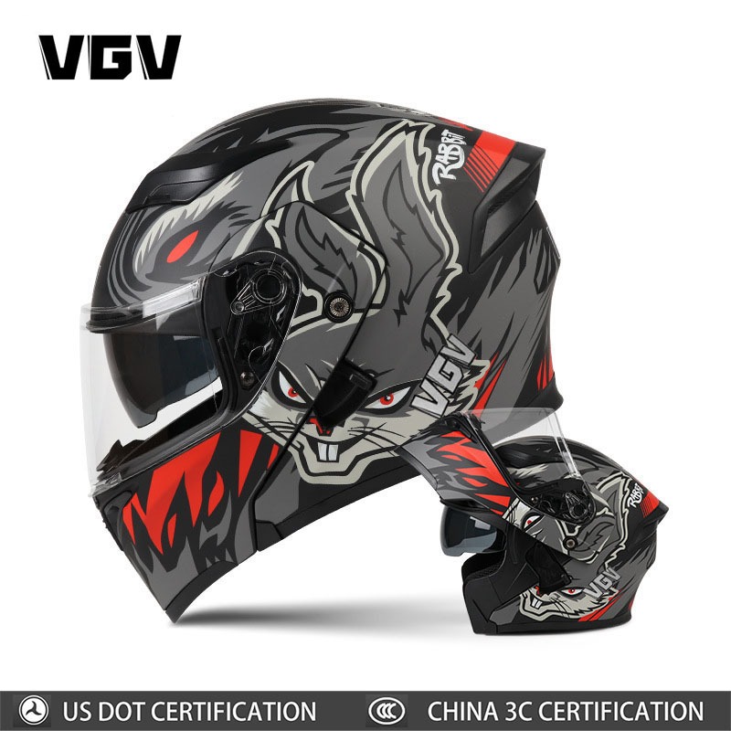 VGV หมวกกันน็อกรถจักรยานยนต์ที่มีใบรับรอง DOT สี่ฤดู Unisex รถจักรยานยนต์พลิกหมวกกันน็อกเต็มหน้าสามา