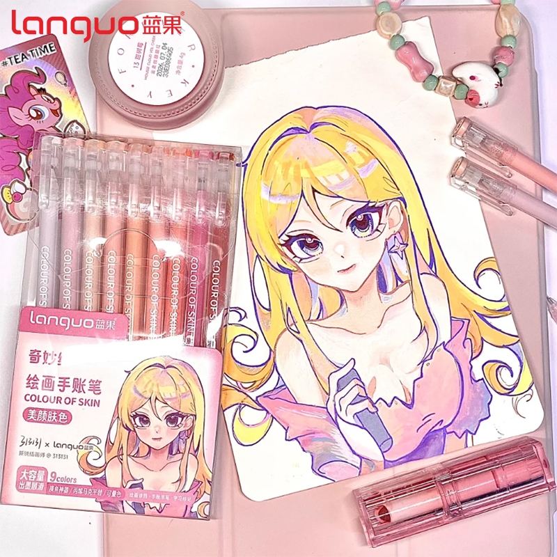 Languo ปากกาเจล 117 สี ข้อต่อจ่ายเงิน Morandi เกลือทะเล สีม่วง สีฟ้า ความจุขนาดใหญ่ โทนสีชมพู สําหรับวาดภาพระบายสี