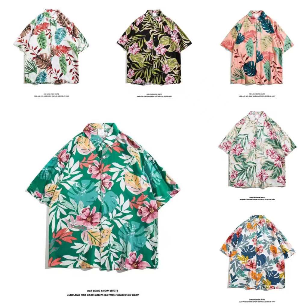 M-3XL เสื้อเชิ้ตผู้ชายแฟชั่นดอกไม้วินเทจฮาวายแขนสั้น เสื้อผู้ชาย รุ่น 808