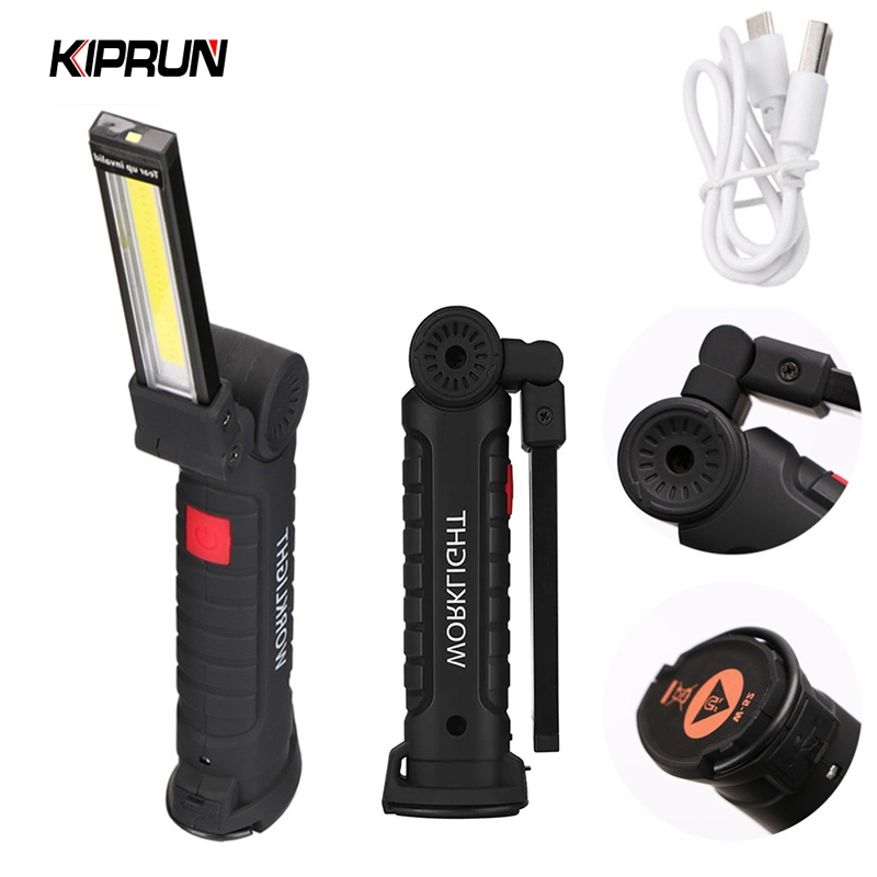 Kiprun COB ไฟฉาย LED 5 โหมด แบบพกพา ชาร์จ USB แม่เหล็ก หมุนได้ 360 องศา ตะขอแขวน โคมไฟ SOS