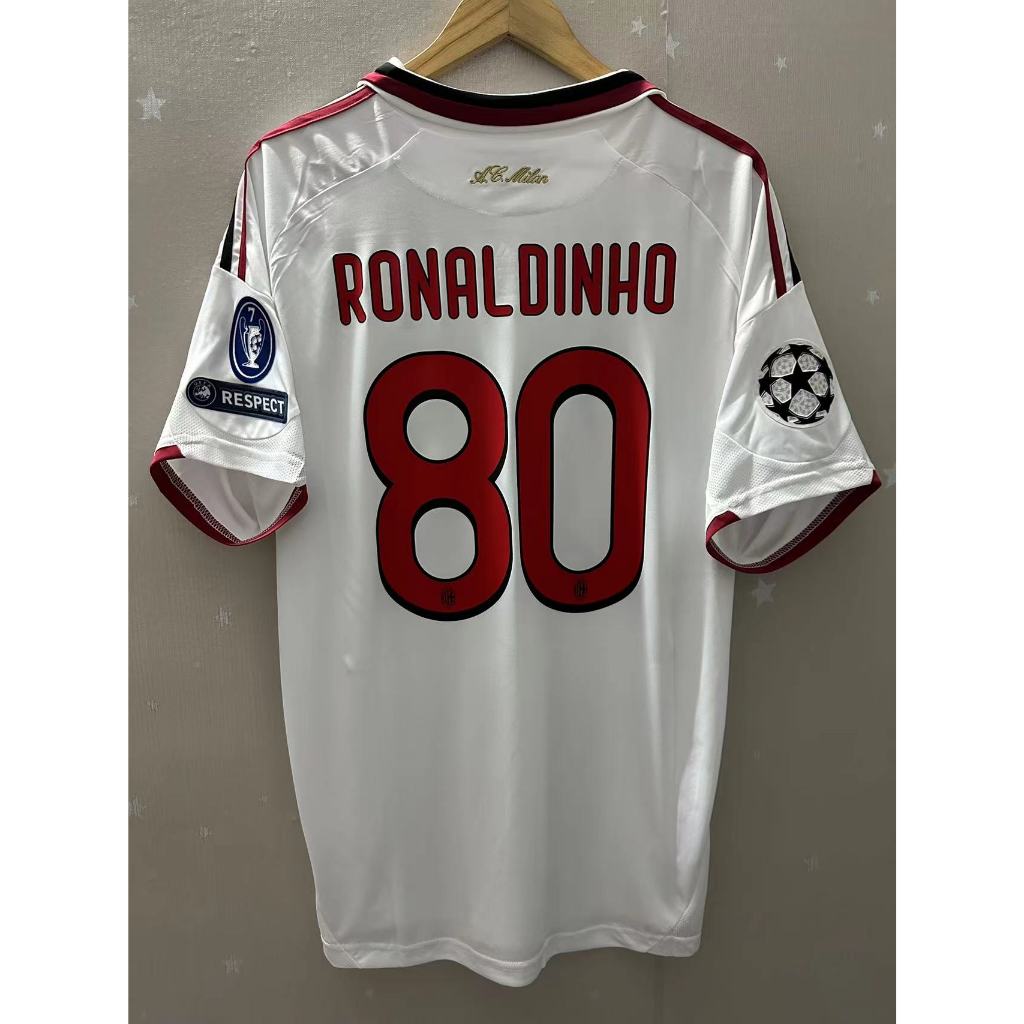 09-10 AC Milan BECKHAM RONALDINHO MALDINI คุณภาพสูง Away Retro Football Jersey เสื ้ อยืดที ่ กําหนดเอง