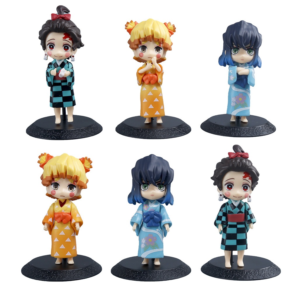 6 ชิ้น/เซ็ตอะนิเมะรูปกิโมโน Kamado Tanjirou Agatsuma Zenitsu Hashibira Inosuke รุ่น Q PVC Action Figures รูปปั้นตุ๊กตาของเล่น