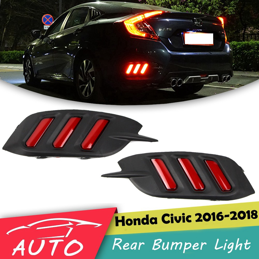 ไฟท้ายกันชน LED สีแดงสำหรับ Honda Civic 2016 2017 2018 รถ DRL LED กลางวันไฟเดย์ไลท์ด้านหลังกันชนหางเบรคไฟไฟตัดหมอกแสงสำหรับ Honda Civic 10Th Gen