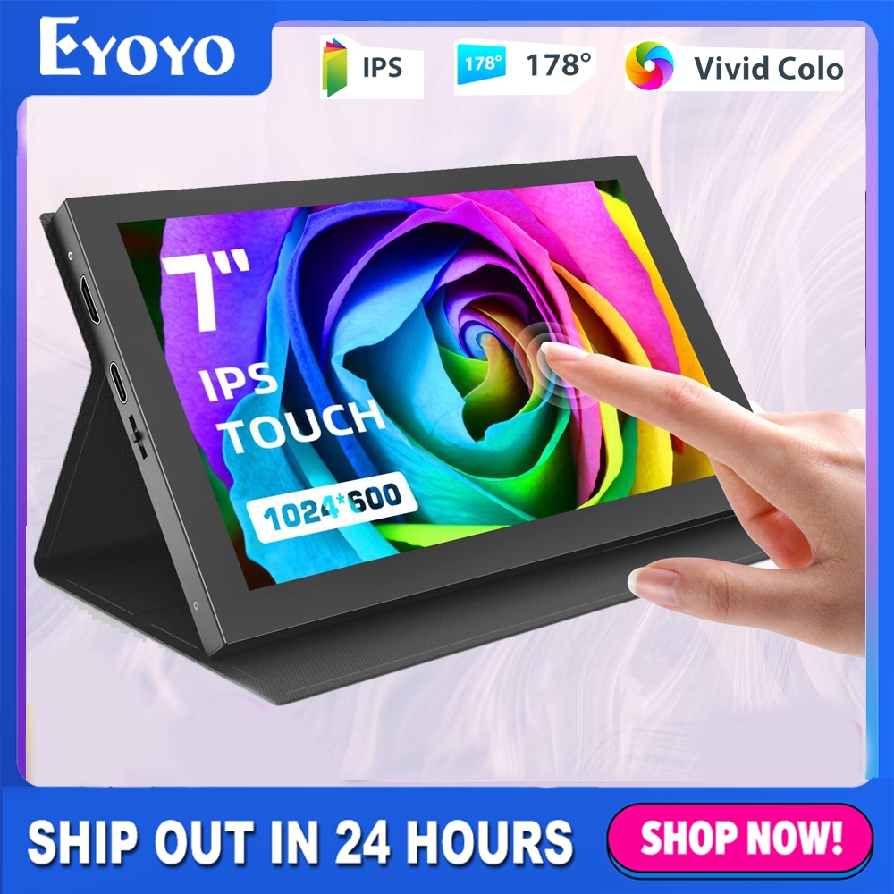 Eyoyo 7 นิ้ว IPS Monitor แบบพกพา, 1024x600 5 จุด Capacitive Touchscreen แบบพกพา Raspi Monitor หน้าจอ