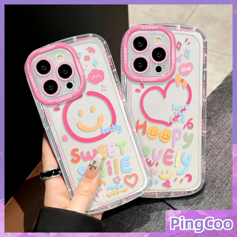 Pingcoo - เข้ากันได้สำหรับ เคส iphone 11 เคสไอโฟน เคสไอโฟน11 iPhone กรณี Bright SHINY CLEAR Case ถุงลมกันกระแทกนุ่ม TPU Happy Pink Love ภาษาอังกฤษเข้ากันได้กับ iPhone 14 PRO MAX 13 PRO MAX 12 11 XR XS MAX 7 8 PLUS