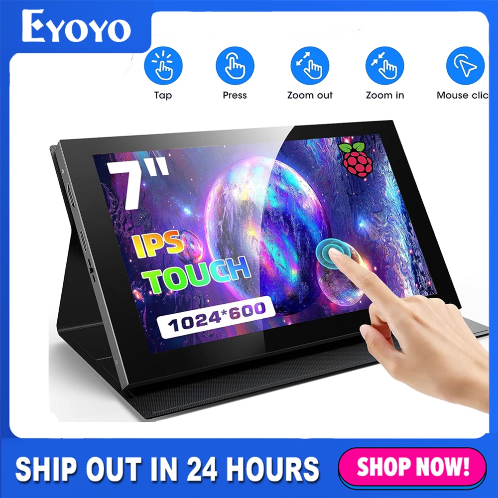 Eyoyo หน้าจอ Raspberry Pi 10 นิ้ว, 1024x600 IPS Capacitive Touchscreen Raspberry Pi Display, Mini HD