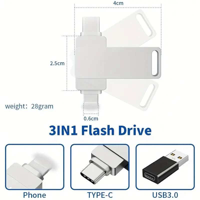 แฟลชไดรฟ์ OTG 3 in 1 ความเร็วสูง กันน้ํา สําหรับ iphone android type c 2TB