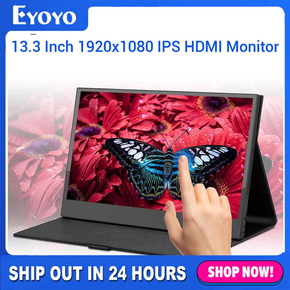 Eyoyo 13.3 "นิ้วหน้าจอสัมผัสแบบพกพา, 1920x1080 IPS HDMI Monitor แล็ปท็อปที่สอง Mini PC หน้าจอใช้งานร