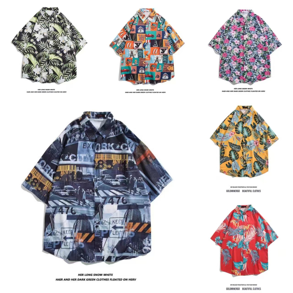 M-3XL เสื้อเชิ้ตผู้ชายแฟชั่นดอกไม้วินเทจฮาวายแขนสั้น เสื้อผู้ชาย รุ่น 2143