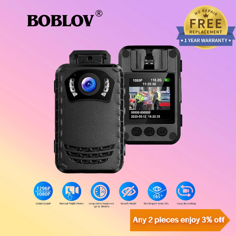 BOBLOV N9 Body Mini กล้อง HD 1296P IR Night Vision ขนาดเล็ก Vlogging CCD Hiden Secret 2400mAh 8 ชั่ว