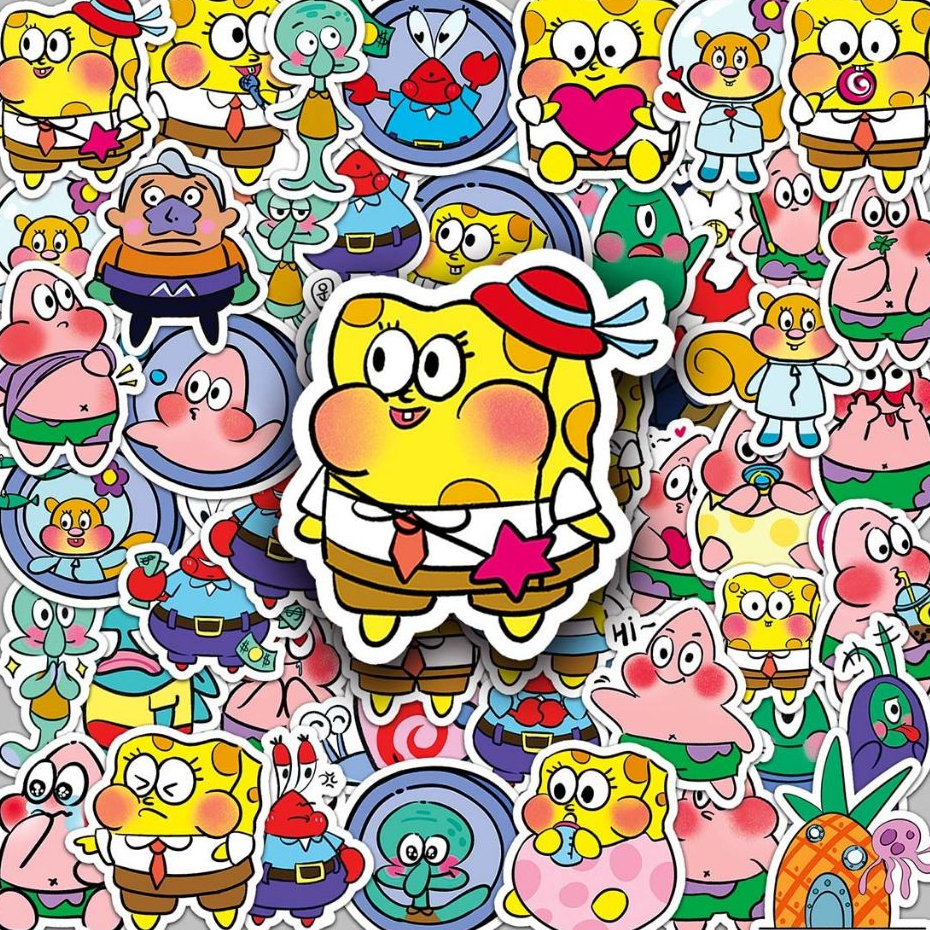 50 ชิ้นน่ารัก Q Spongebob Creative สติกเกอร์สําหรับโทรศัพท์ DIY โน๊ตบุ๊คจักรยานหมวกกันน็อครถ Graffiti กันน้ําตกแต่ง Decal ของขวัญ