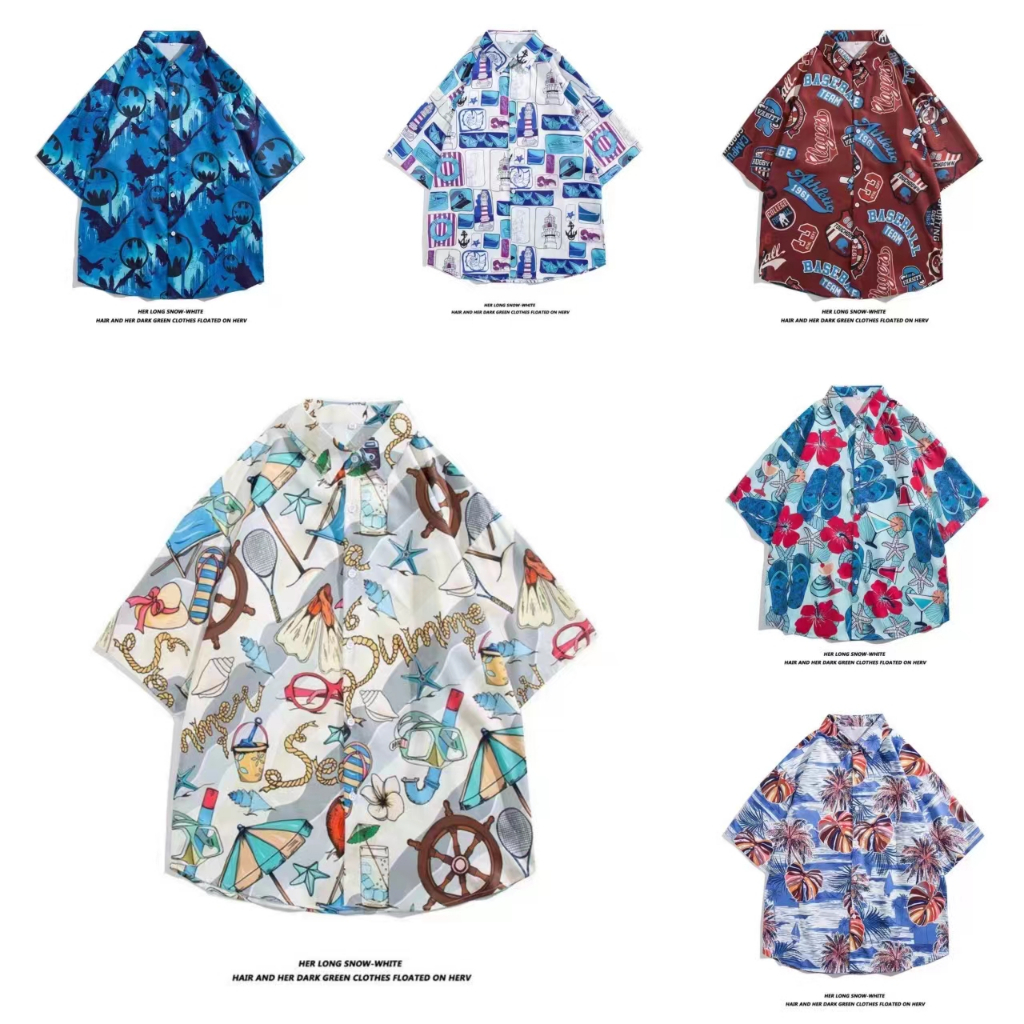 M-3XL เสื้อเชิ้ตผู้ชายแฟชั่นดอกไม้วินเทจฮาวายแขนสั้น เสื้อผู้ชาย รุ่น 2109