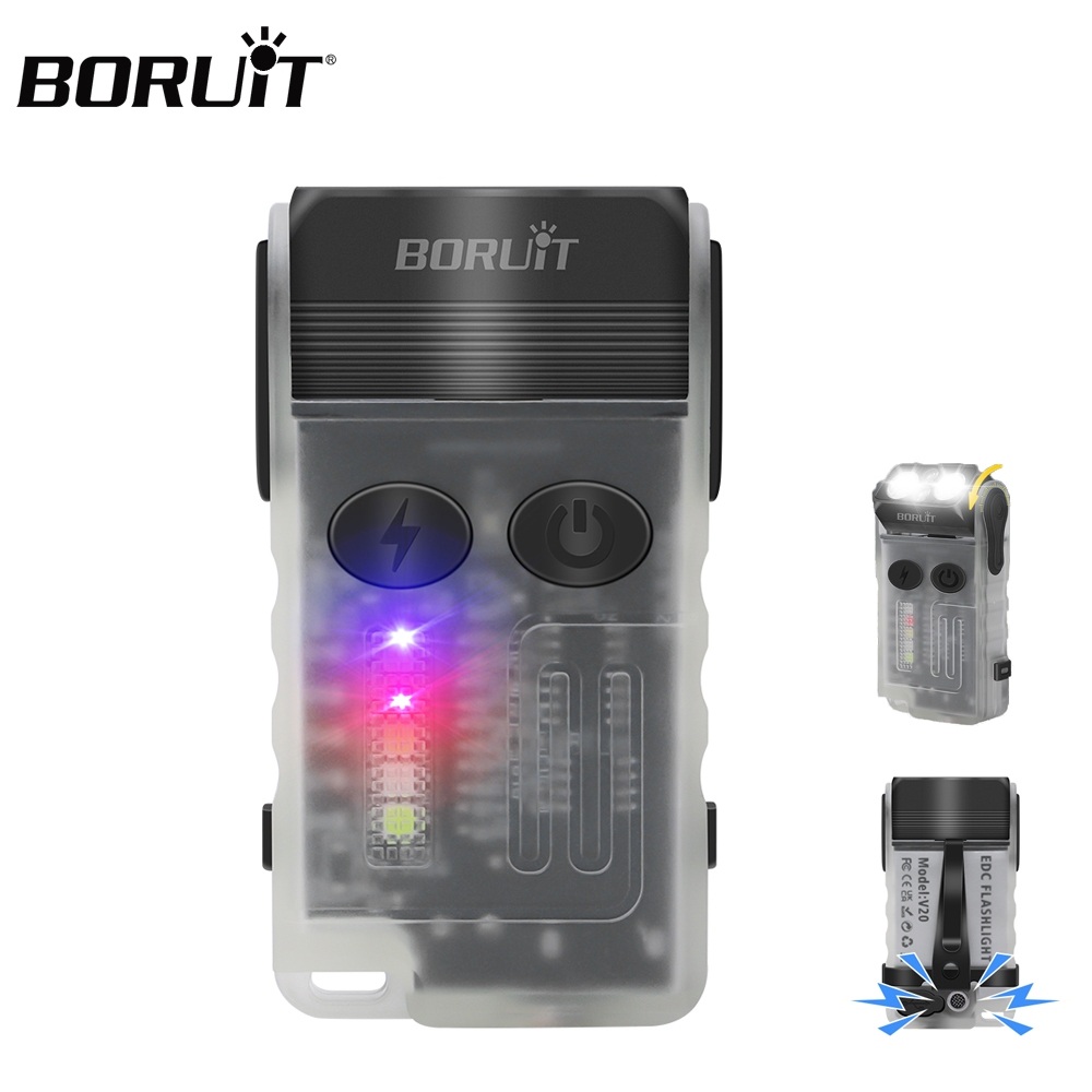 Boruit V20 พวงกุญแจไฟฉาย EDC LED หัวหมุน Type-C ชาร์จแม่เหล็กไฟฉาย Buzzer ไฟทํางานพร้อมคลิปแม่เหล็กโ