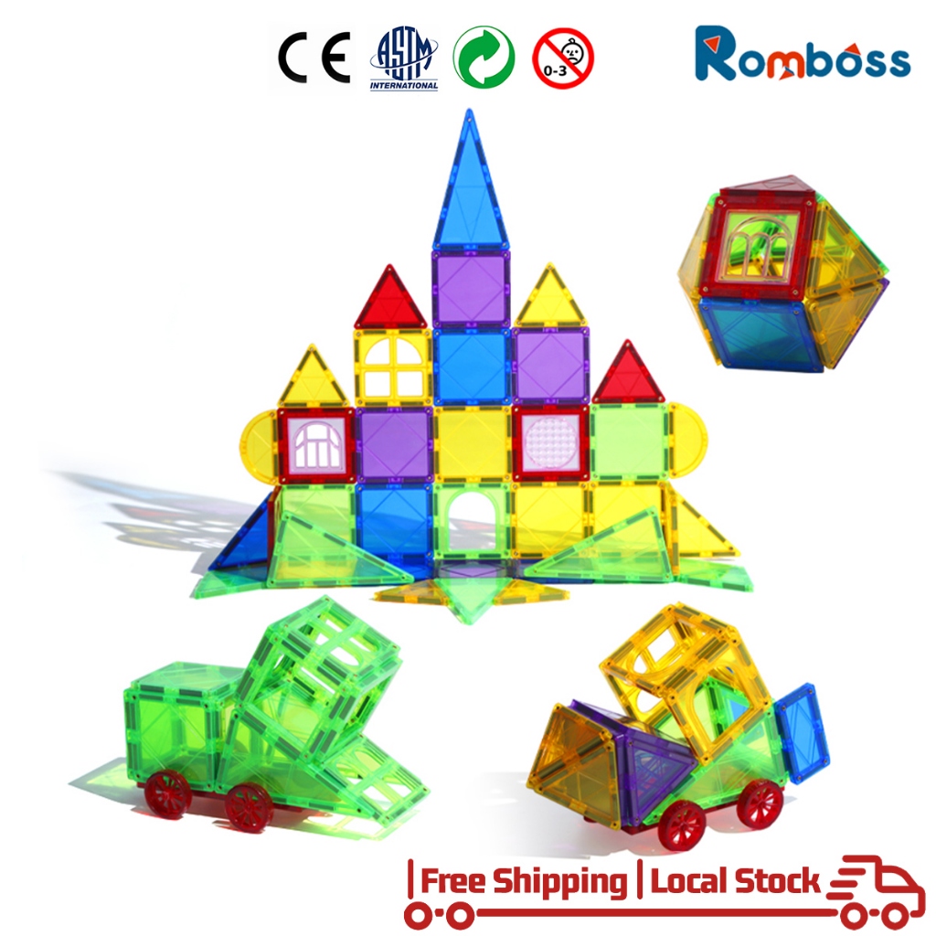 Romboss 52pcs ชิ้นของเล่นแม่เหล็กบล็อกแม่เหล็กเด็กตั้งบล็อก 3D เด็กหญิงเด็กชายเด็กวัยหัดเดินของเล่น Maine