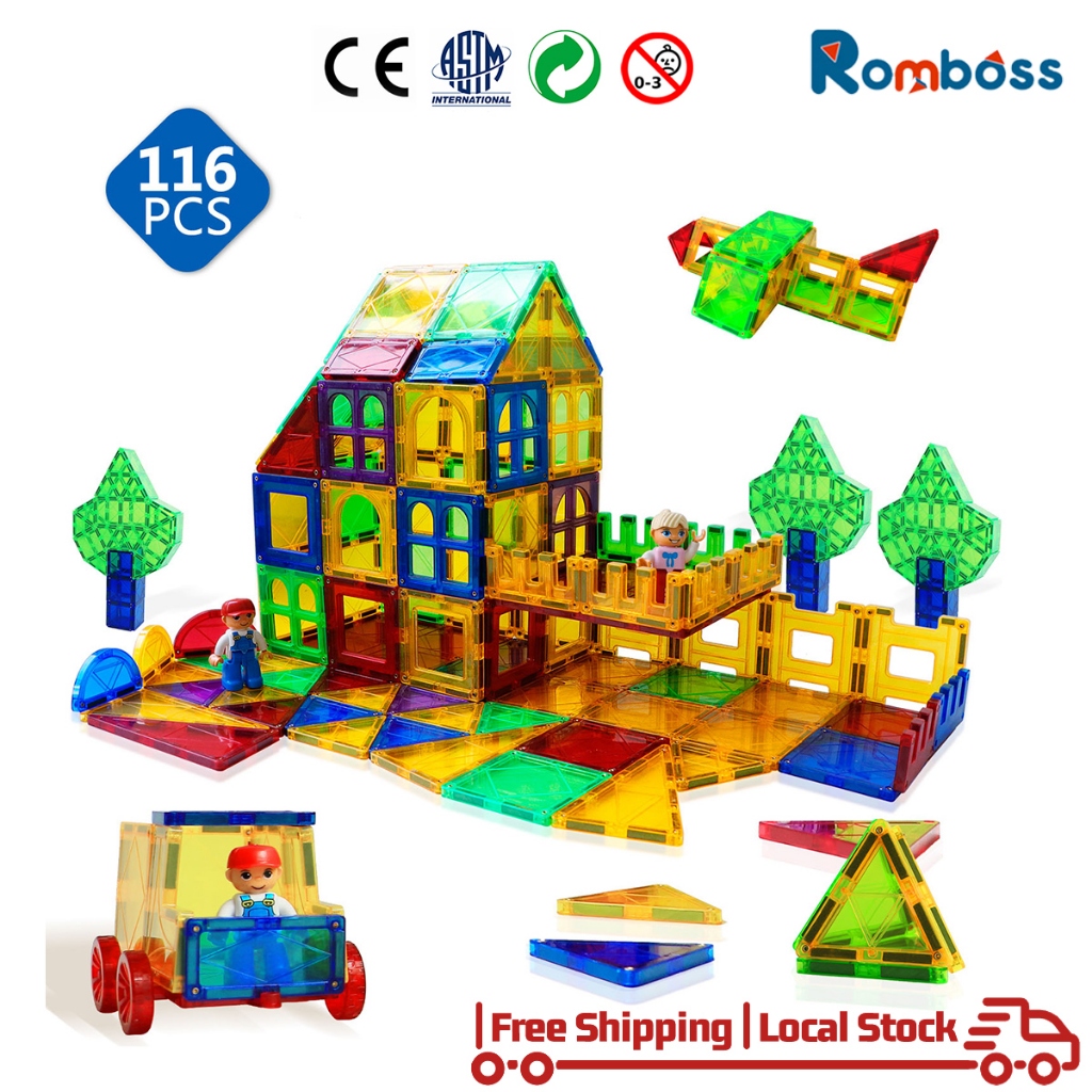 Romboss 116 ชิ้นของขวัญวันเกิดของเล่นแม่เหล็กบล็อกของเล่นเพื่อการศึกษาเด็กชุดกระเบื้องแม่เหล็กสําหรับเด็ก