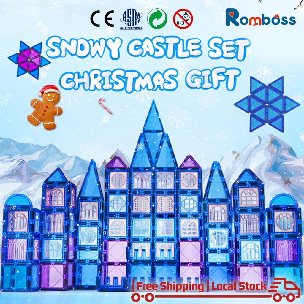 Romboss ชุดตัวต่อกระเบื้องแม่เหล็ก รูปปราสาทหิมะ ของขวัญคริสต์มาส ของเล่นสําหรับเด็ก 110 ชิ้น