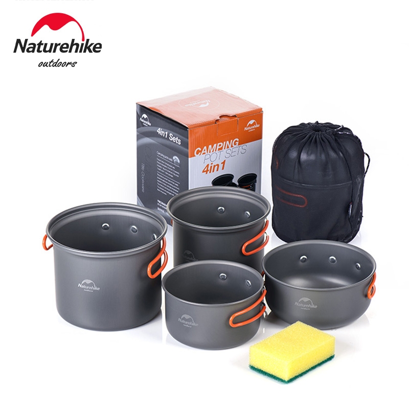 Naturehike ชุดเครื่องครัว หม้อ กระทะ อลูมิเนียม น้ําหนักเบา แบบพกพา สําหรับตั้งแคมป์