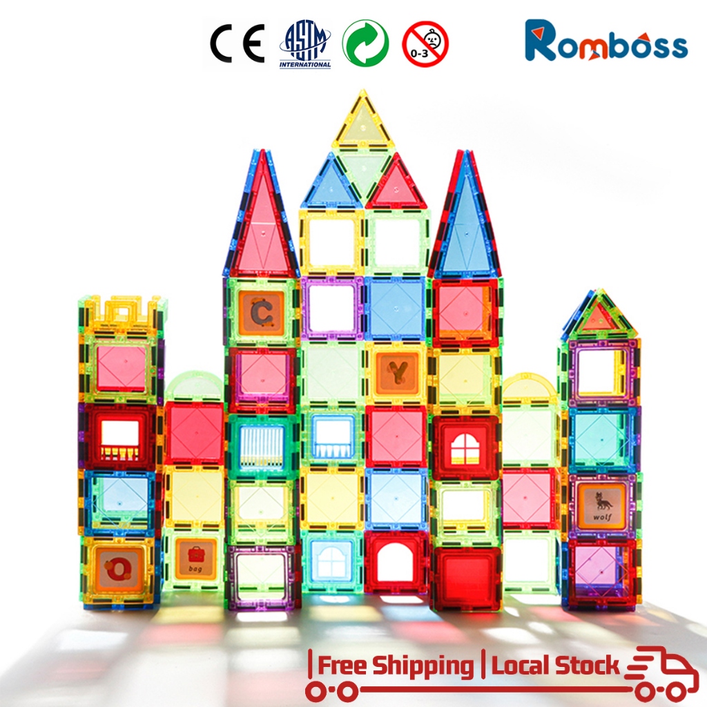 Romboss 28/40/54/83 / 101PCS บล็อกแม่เหล็กของเล่นบล็อกแม่เหล็ก 3D โปร่งใสอาคารของเล่นเด็กของขวัญ