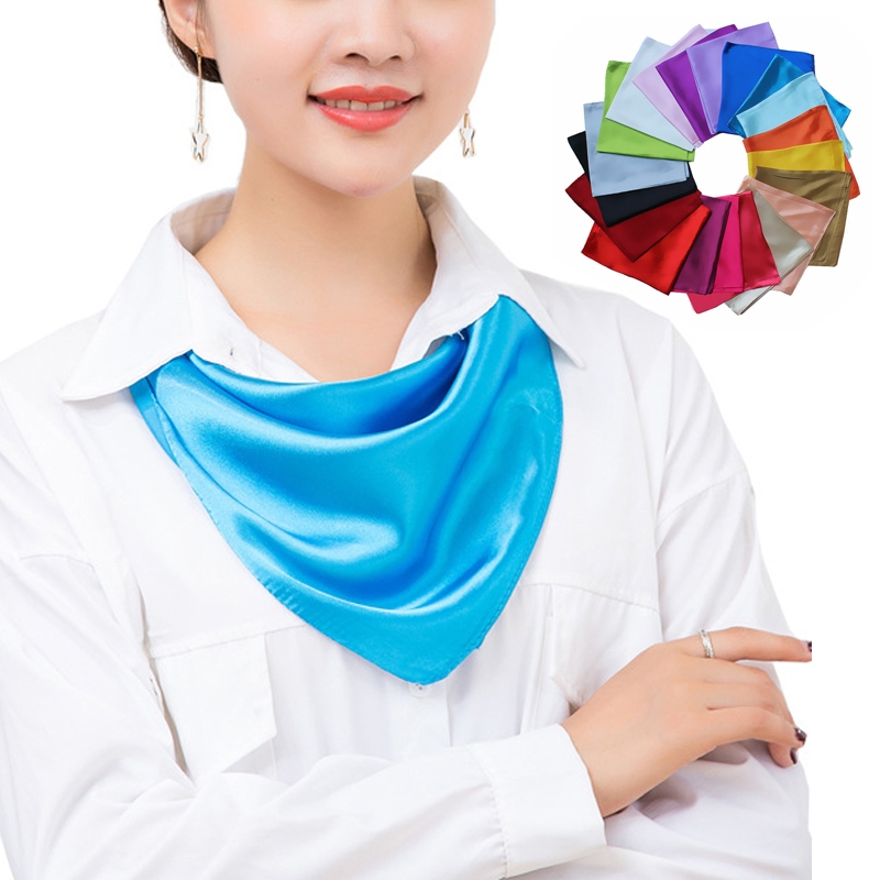 ผ้าพันคอ ผ้าซาตินนิ่ม ทรงสี่เหลี่ยม สีพื้น แฟชั่นฤดูร้อน สําหรับผู้หญิง 60 ซม.