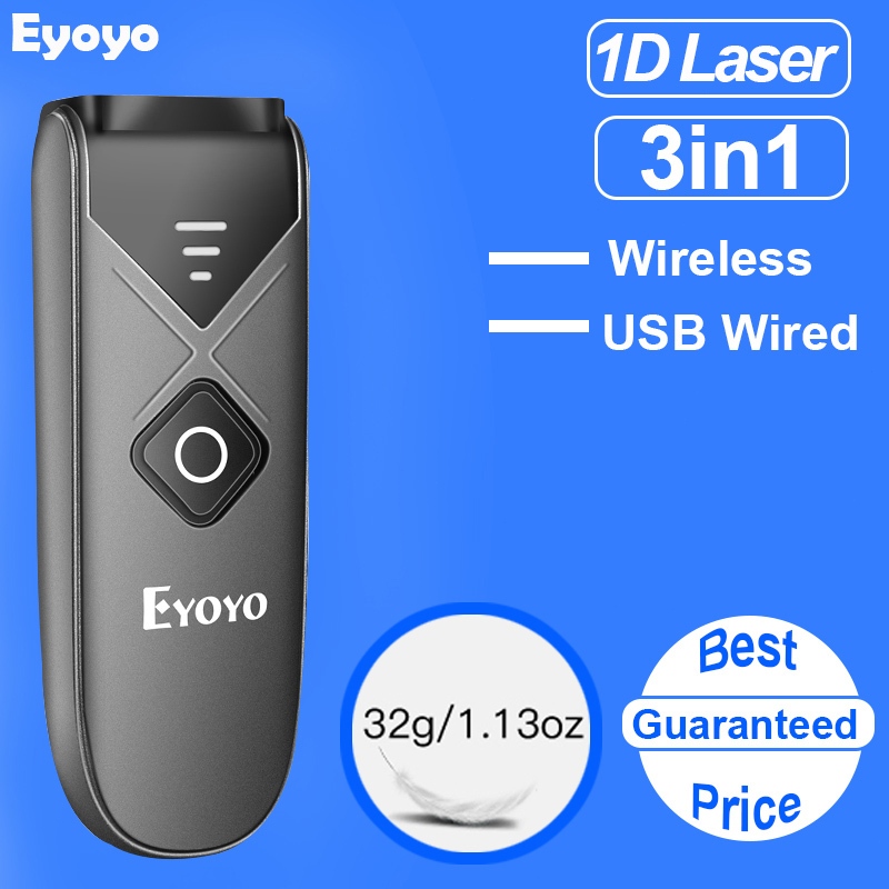 Eyoyo เครื่องสแกนบาร์โค้ด 1D เลเซอร์ มินิ เครื่องอ่านบาร์โค้ด ไร้สาย บลูทูธ เครื่องสแกนบาร์โค้ด ขนาด