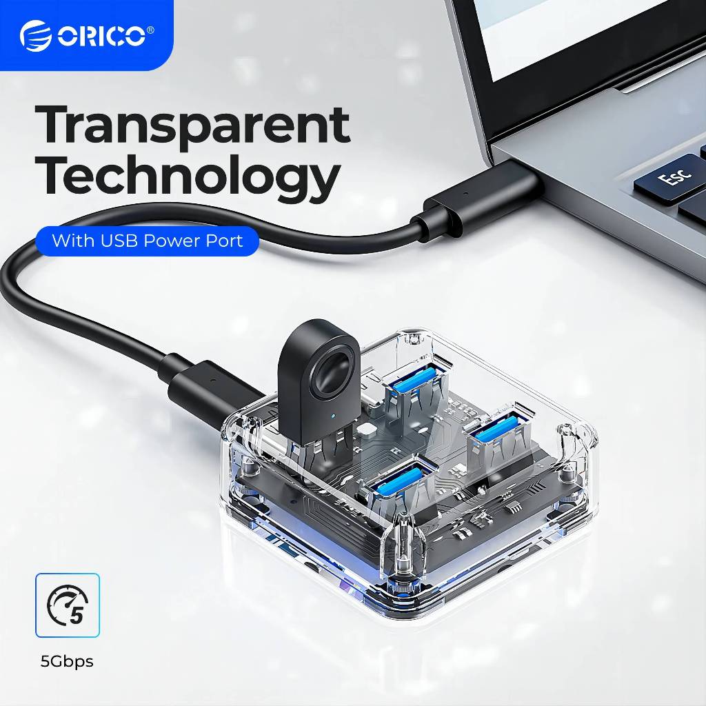 ORICO USB HUB 3.0 4 พอร์ต USB3.0 อะแดปเตอร์ Splitter รองรับภายนอก Micro USB Power Supply สําหรับเดสก์ท็อปแล็ปท็อปอุปกรณ์เสริม (MH4U)