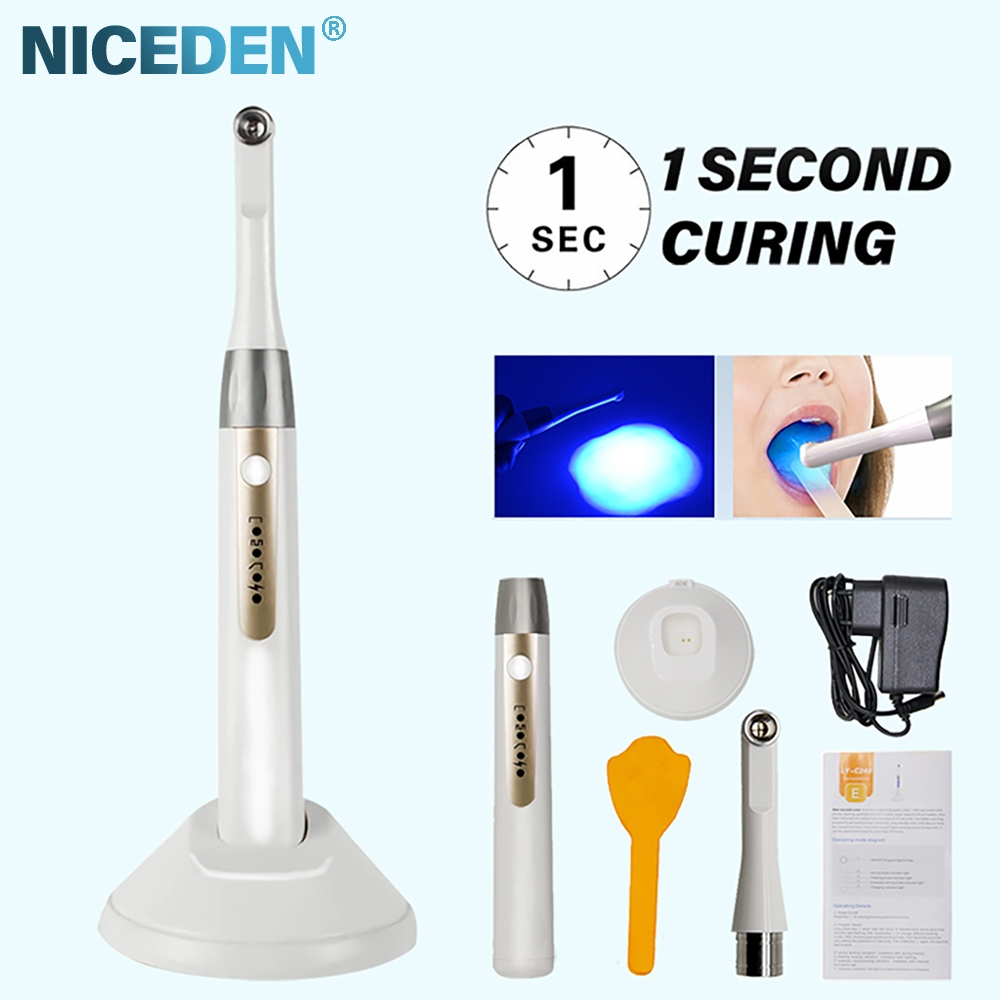 Niceden ทันตกรรมไร้สาย Led Curing Light 1 วินาที Cure โคมไฟกว้างสเปกตรัมคลื่นความยาว 1800- 2400mW/c㎡