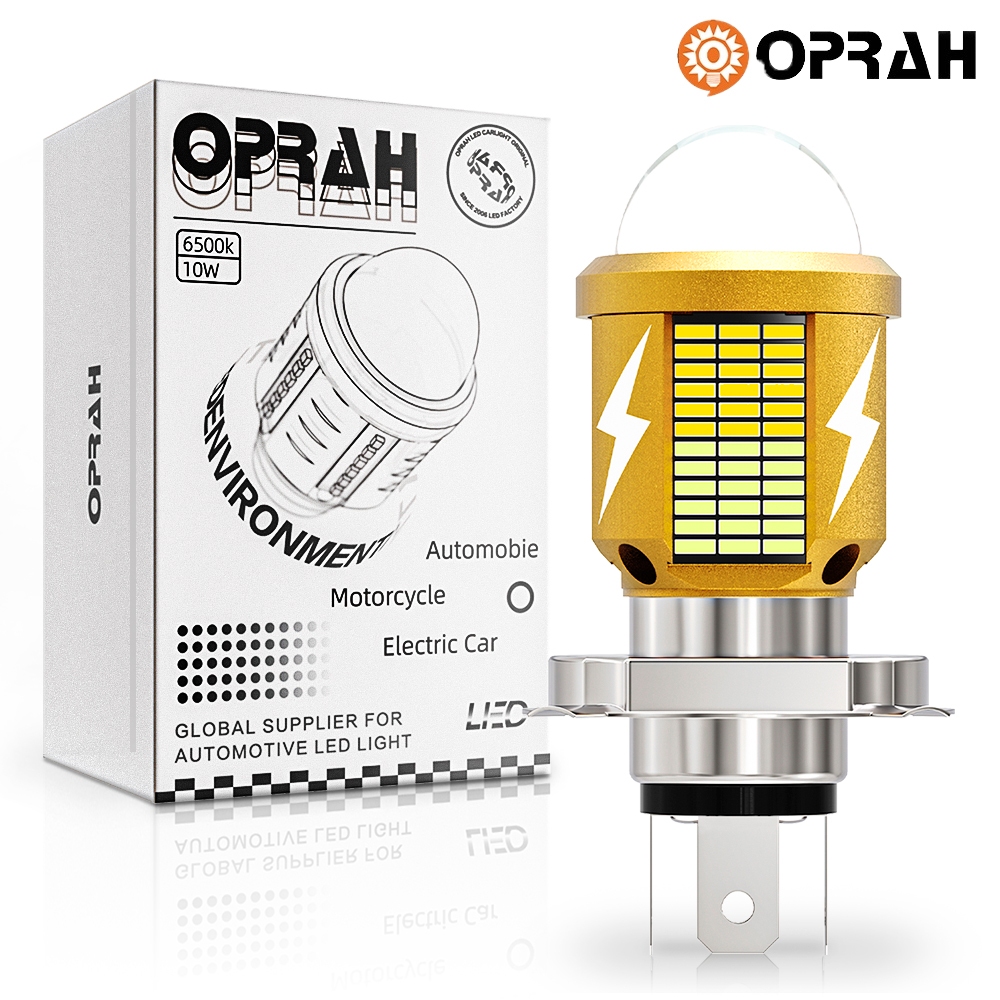 ((OPRAH) หลอดไฟตัดหมอก LED H4 H6 BA20D 12V-80V สว่างมาก สองสี สําหรับรถจักรยานยนต์