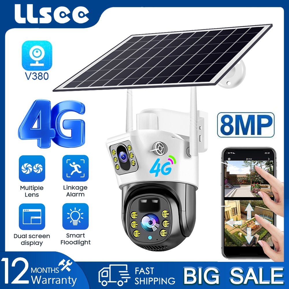 LLSEE v380 pro 4g ซิมการ์ดพลังงานแสงอาทิตย์กล้องวงจรปิดไร้สายกล้องกลางแจ้งในตัว 12000 mAh แบตเตอรี่ 4K 8MP บ้านเชื่อมต่อไร้สายโทรศัพท์มือถือความปลอดภัยการเฝ้าระวังระยะไกลวิดีโอ