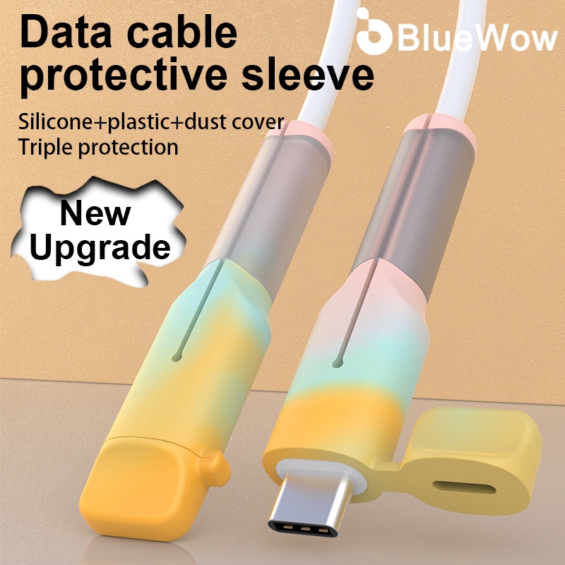 Bluewow ใหม่ ตัวป้องกันสายเคเบิล พอร์ตชาร์จ ซิลิโคน หลากสี สําหรับ Android และ Iphone