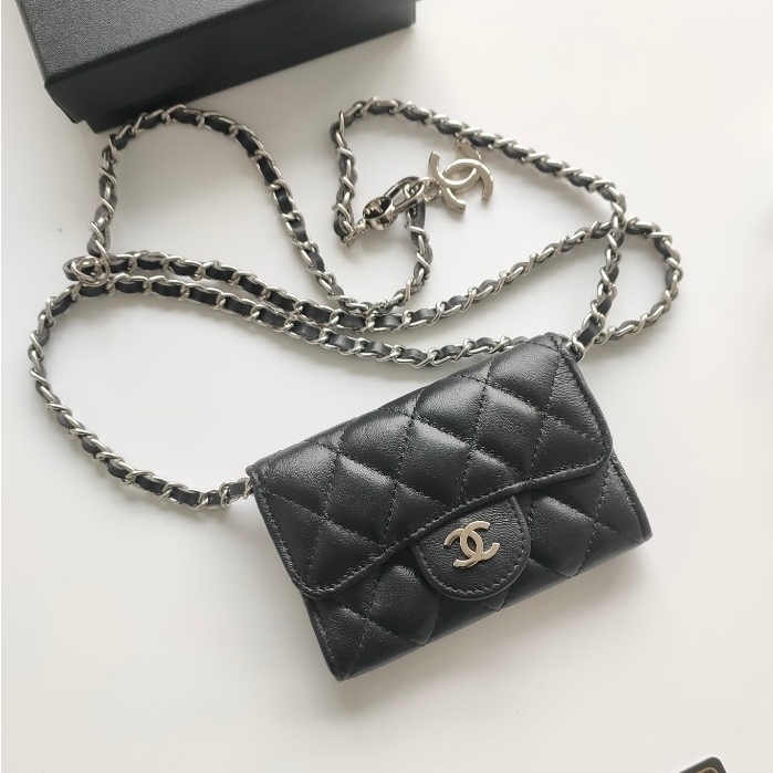 [พร้อมกล่อง] Chanel กระเป๋าสตางค์ หนังแท้ 100% ใบเล็ก สําหรับผู้หญิง A8937 ไซซ์ 11.3 * 7.5 * 2 ซม.