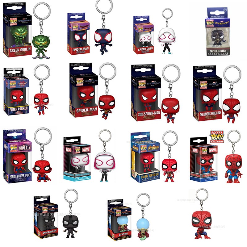Funko pop Green Goblin heroic expedition Peter Parker Iron Spider Spiderman Mysterio ตุ๊กตา Gwen จี้พวงกุญแจ