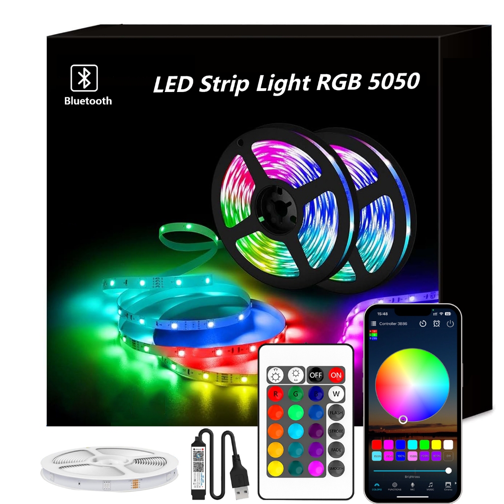 ซื้อ แถบไฟ LED บลูทูธ 5050 IP20 RGB ริบบิ้นยืดหยุ่น 1 เมตร - 20 เมตร