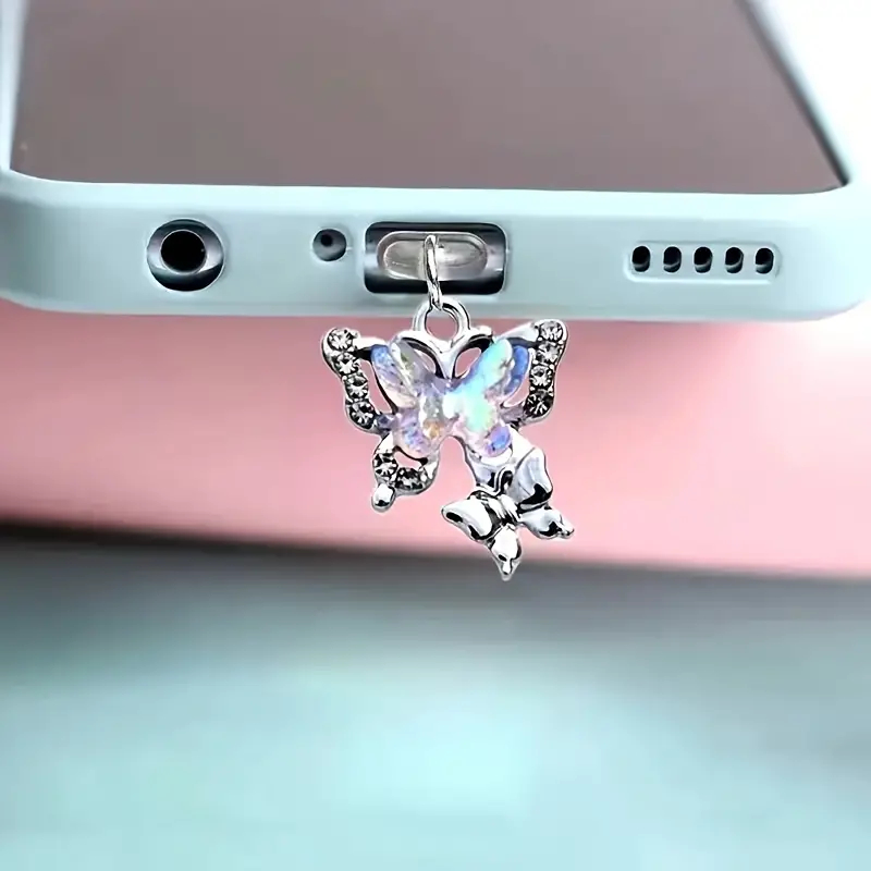 ปลั๊กอัลลอยด์ รูปผีเสื้อ ป้องกันฝุ่น สําหรับ iphone type-c ตกแต่งโทรศัพท์มือถือ