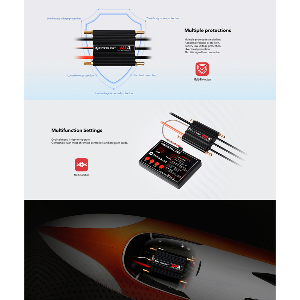Flycolor FlyMonster การ์ดควบคุมความเร็ว ESC 50A 70A 90A 120A 150A 2-6S กันน้ํา สําหรับเรือบังคับ - รูปที่ 2