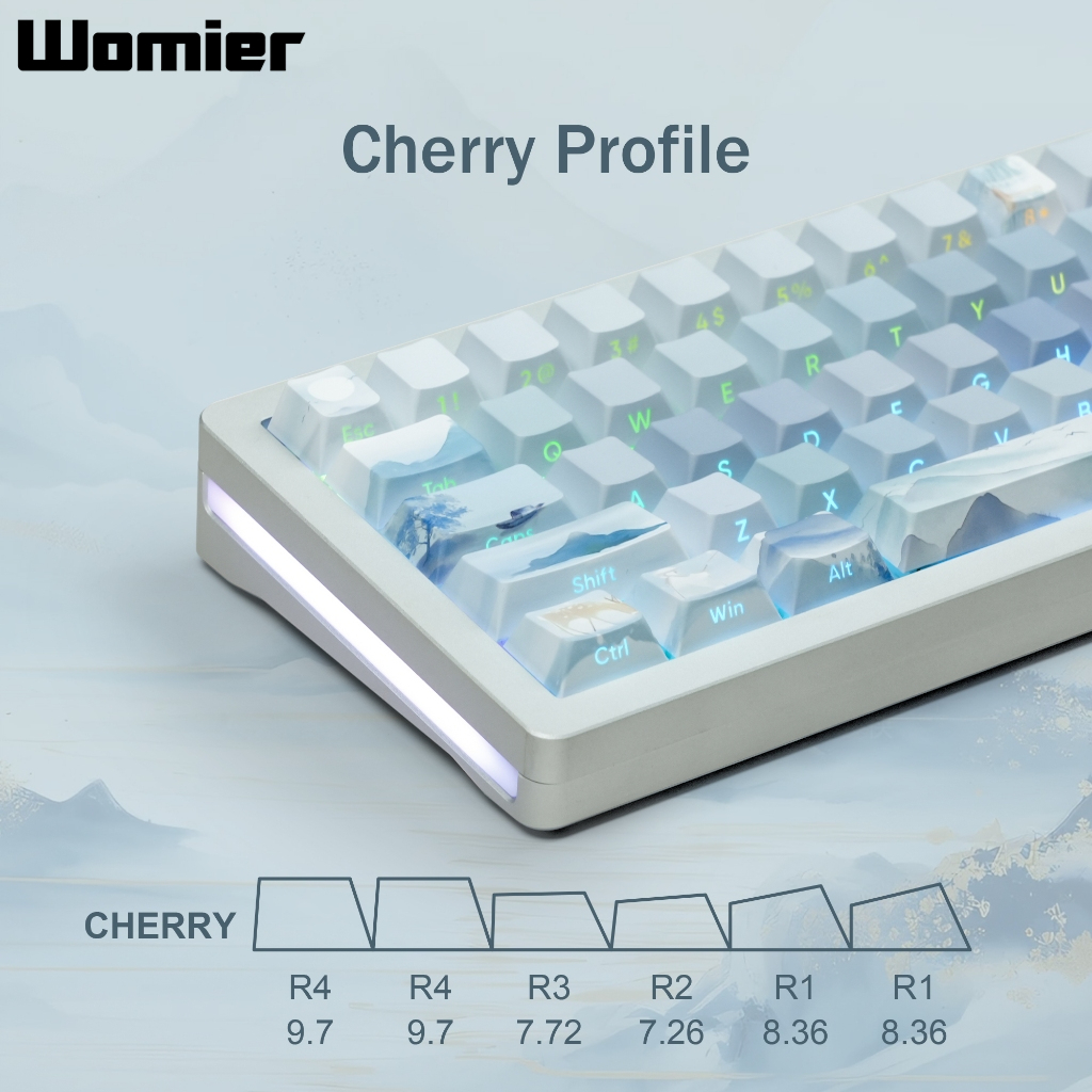Womier ปุ่มกดคีย์บอร์ด 130 คีย์ พิมพ์ลายทะเลสาบสีฟ้า PBT ไฟ RGB สําหรับคีย์บอร์ด Cherry MX Gamer