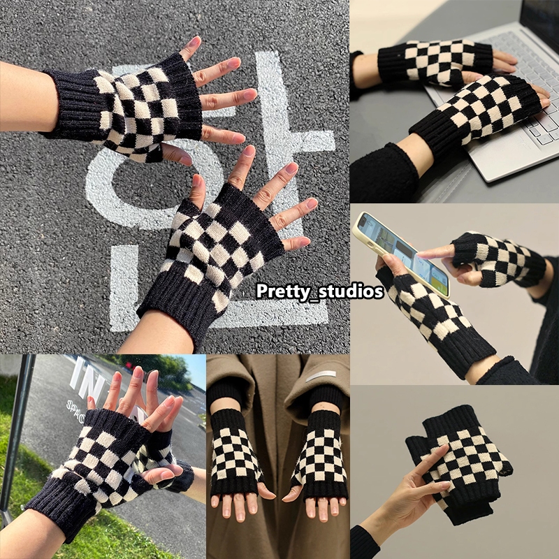 ถุงมือไหมพรม แบบครึ่งนิ้ว ใส่เล่นโทรศัพท์ได้ ถุงมือทัสสกรีน สําหรับผู้หญิง
