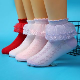 🪐พร้อมส่งด่วน🪐ถุงเท้า ผ้าฝ้าย ผ้าตาข่าย แต่งขอบลูกไม้น่ารัก …