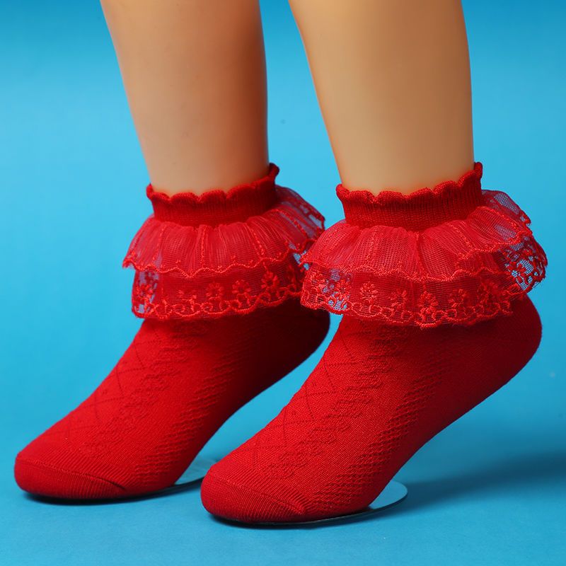 🪐พร้อมส่งด่วน🪐ถุงเท้า ผ้าฝ้าย ผ้าตาข่าย แต่งขอบลูกไม้น่ารัก สไตล์เกาหลี สําหรับเด็กผู้หญิง - รูปที่ 4