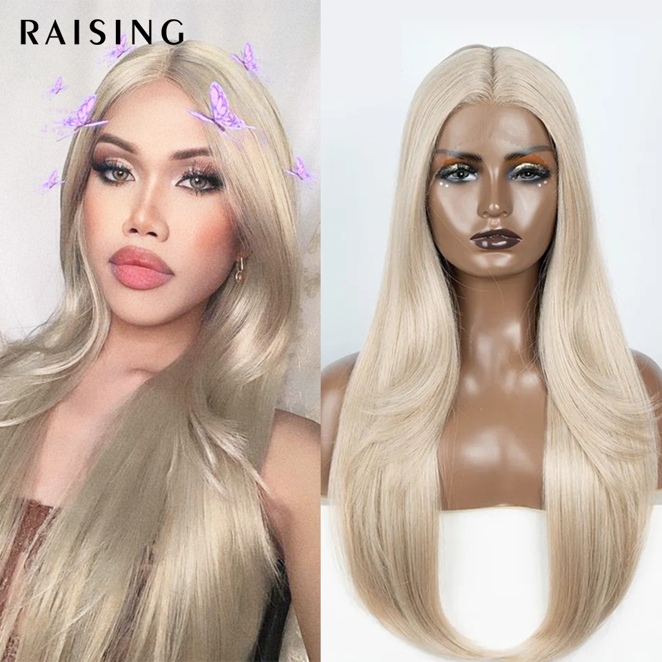Raising วิกผมสังเคราะห์ หยิก ลูกไม้ด้านหน้า สีดํา สีน้ําตาลบลอนด์ สีแดง ทนความร้อน สําหรับผู้หญิง 30 นิ้ว