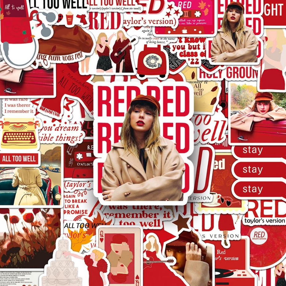 50/10 ชิ้น Taylor Swift สติกเกอร์สีแดงสําหรับโทรศัพท์ DIY โน๊ตบุ๊คจักรยานหมวกกันน็อครถ Graffiti กันน้ําตกแต่ง Decal ของขวัญ ราคา ถูกที่สุด ดีลบีเคเค รูปภาพหลัก