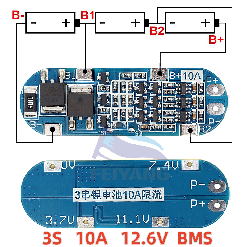 บอร์ดโมดูลชาร์จแบตเตอรี่ลิเธียม 3S 10A 11.1V 12V 12.6V สําหรับแบตเตอรี่ลิเธียม 18650 Li-ion Lipo BMS 3.7V