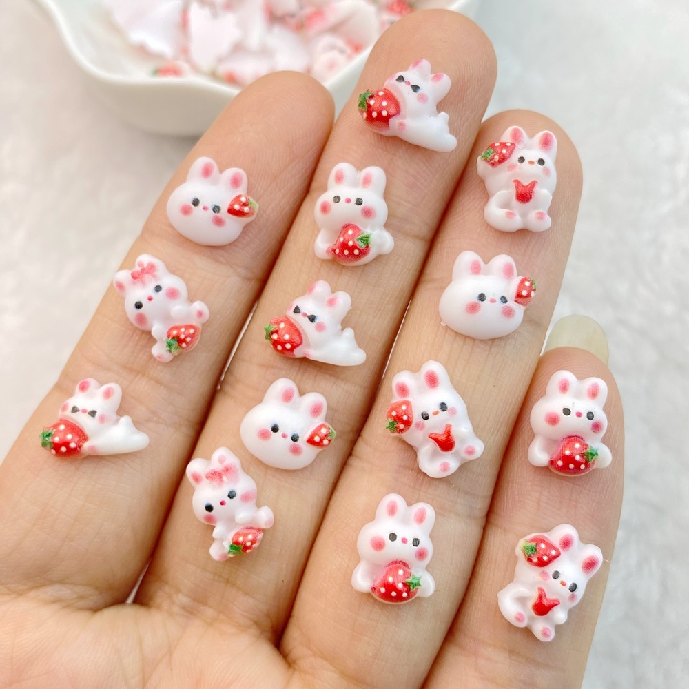 แบรนด์ใหม่ เรซิ่น ลายการ์ตูนกระต่าย สตรอเบอร์รี่ 3D สําหรับตกแต่งเล็บ DIY 30 ชิ้น