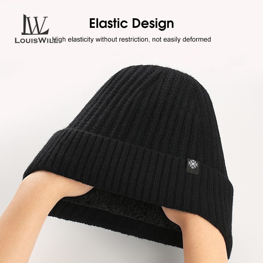 Louiswill 2 IN 1 หมวกบีนนี่ ผ้าพันคอ ผ้าขนสัตว์ถัก หนา ป้องกันหู ให้ความอบอุ่น แฟชั่นฤดูหนาว สําหรับปีนเขา เล่นสกี