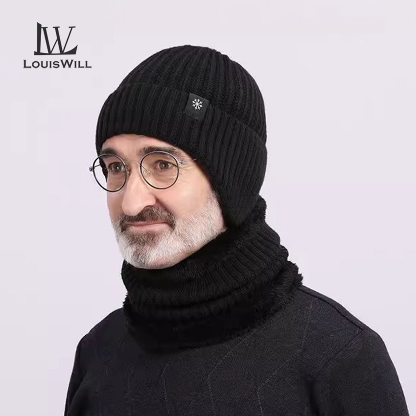 Louiswill 2 IN 1 หมวกบีนนี่ ผ้าพันคอ ผ้าขนสัตว์ถัก หนา ป้องกันหู ให้ความอบอุ่น แฟชั่นฤดูหนาว สําหรับปีนเขา เล่นสกี