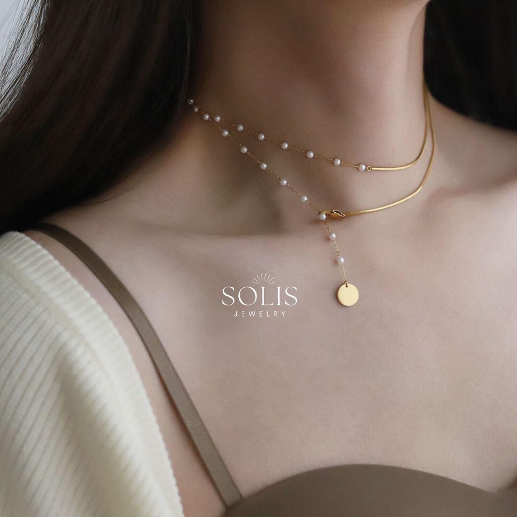 * 𝐒𝐎𝐋𝐈𝐒 *สร้อยคอพร้อมจี้มุกโซ่ยาว • กันน้ำไม่ทำให้เสื่อมเสีย เครื่องประดับ • ชุบทอง 18K 316L สร้อยคอเหล็กไทเทเนียมสแตนเลสสำหรับผู้หญิง NL164
