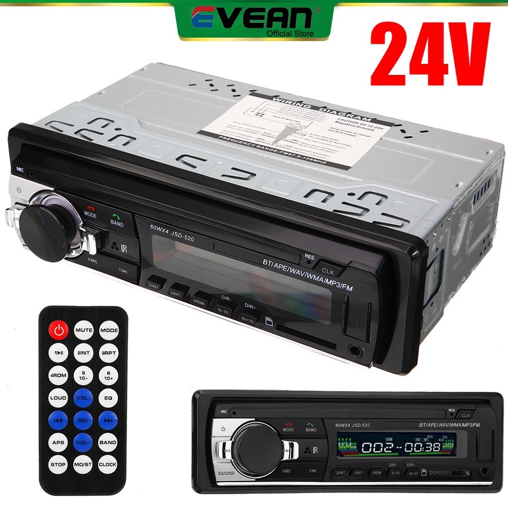 Jsd-520 เครื่องเล่น MP3 วิทยุ FM ดิจิทัล บลูทูธ 12-24V 12Pin 60Wx4 USB SD สําหรับรถยนต์
