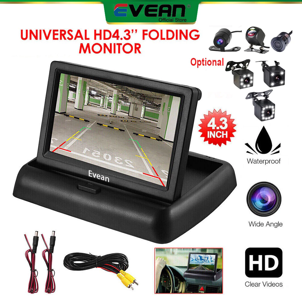 หน้าจอมอนิเตอร์ติดรถยนต์ 4.3 นิ้ว แบบพับได้ สําหรับกล้องมองหลัง TFT LCD Display HD Digital Color Display