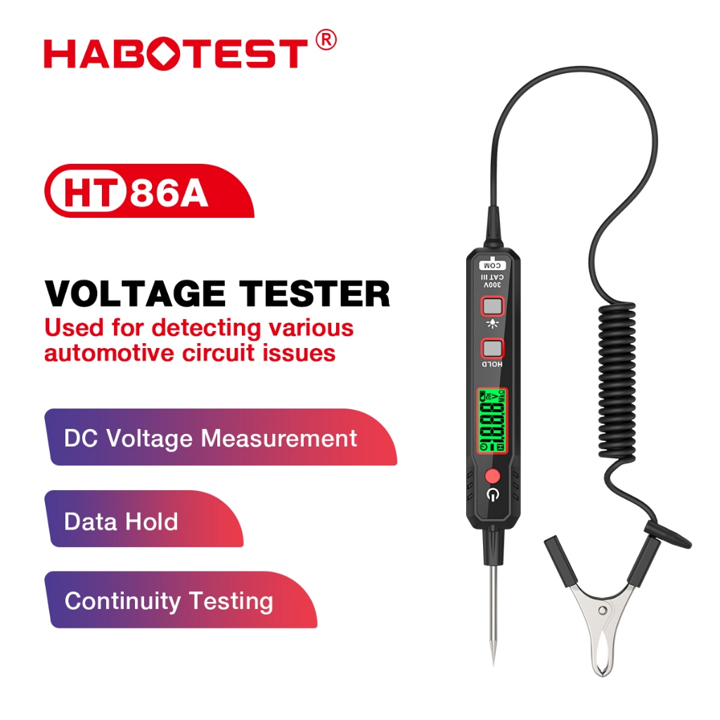 HABOTEST HT86A เครื่องตรวจจับวงจรยานยนต์ DC Voltage Resistance Tester เครื่องตรวจจับความผิดปกติของวงจรรถยนต์ เหมาะสำหรับทุกชนิดของการตรวจสอบวงจรรถยนต์