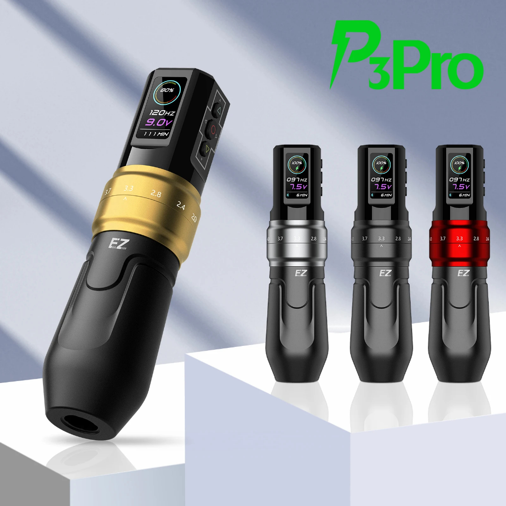 EZ P3 Pro  การรับประกันของแท้ ปากกาเครื่องสักแบตเตอรี่ไร้สาย เลขที่ พี3มือโปร พร้อมความยาวจังหวะที่ปรับได้ อายุการใช้งานยาวนานแหล่งจ่ายไฟแบบพกพาสามารถใช้ฝึกรอยสัก